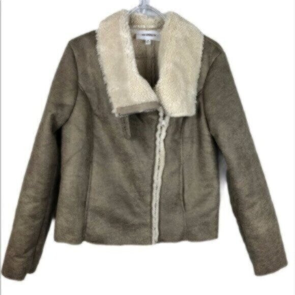 BB Dakota Penny Lane Dark Tan Faux Suede Shearling Warm Winter Jacket Medium - Picture 2 of 9